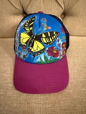 Sundry Kids Butterfly Floral Mesh Cap - Yellow/Blue/Purple